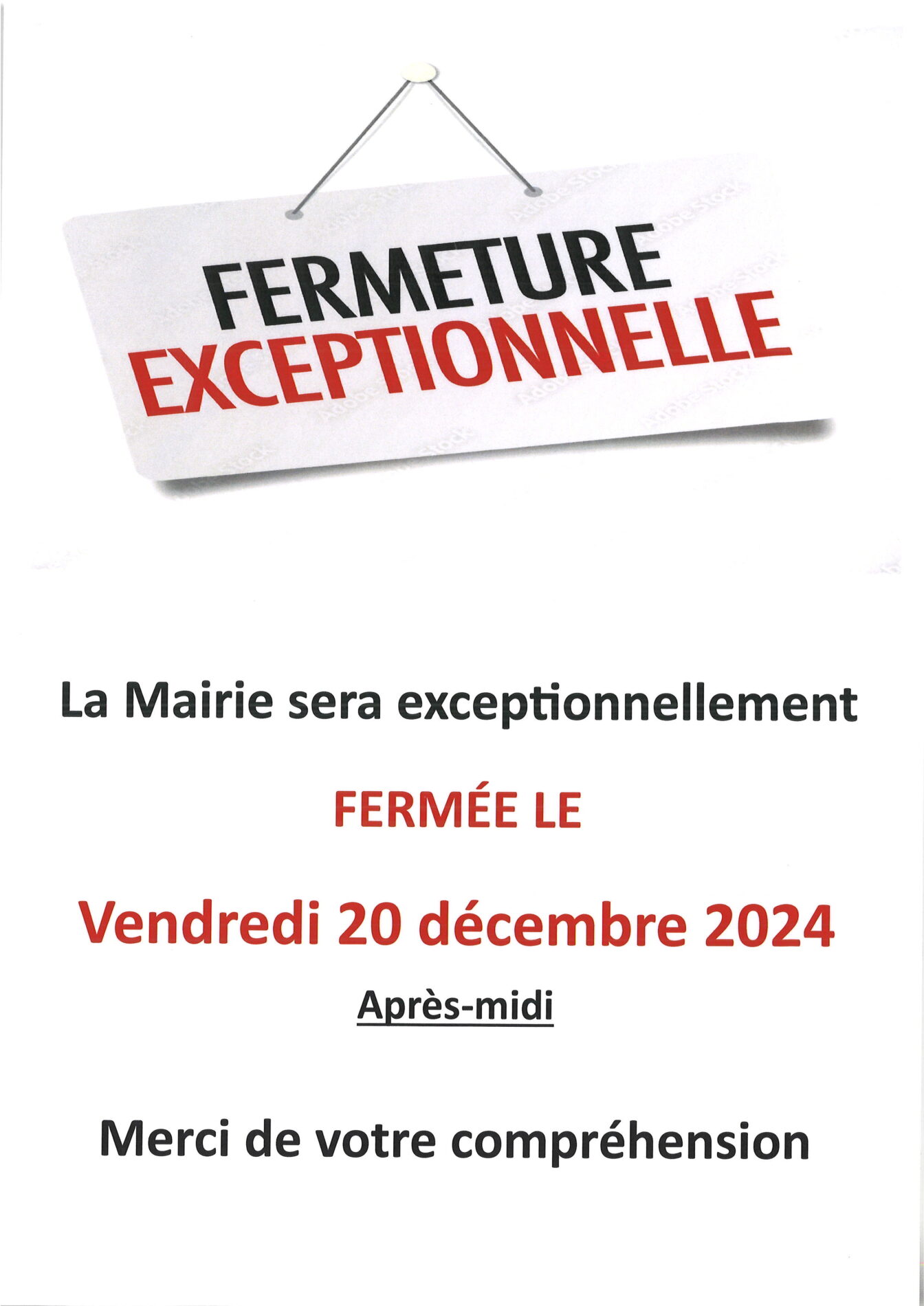 Lire la suite à propos de l’article Fermeture exceptionnelle de la mairie